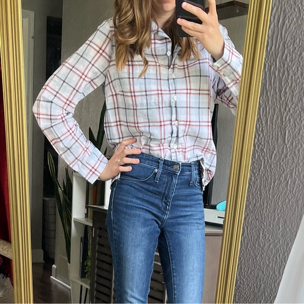 [Pendleton] Plaid Linen Blend Button Down Collared Shirt-Medium